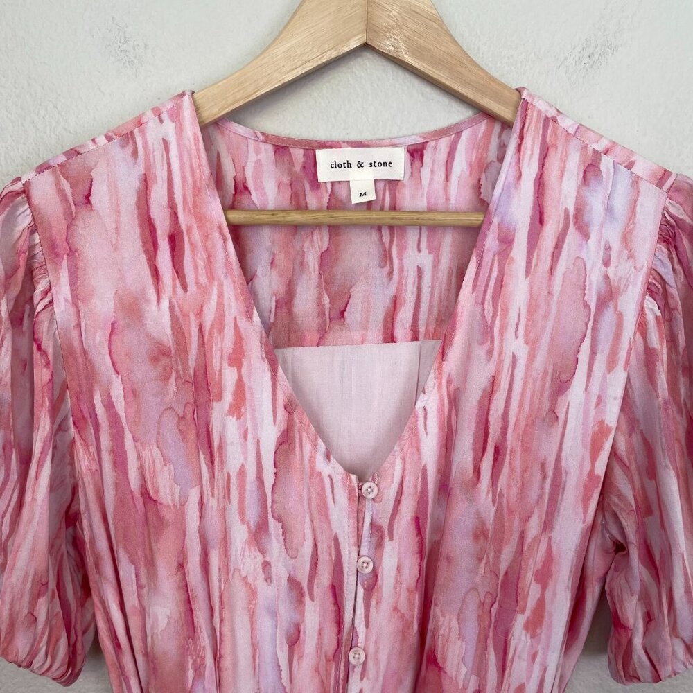 Anthropologie Cloth & Stone Womens Medium Button Up Mini Dress Short Sleeve Pink - Picture 12 of 16